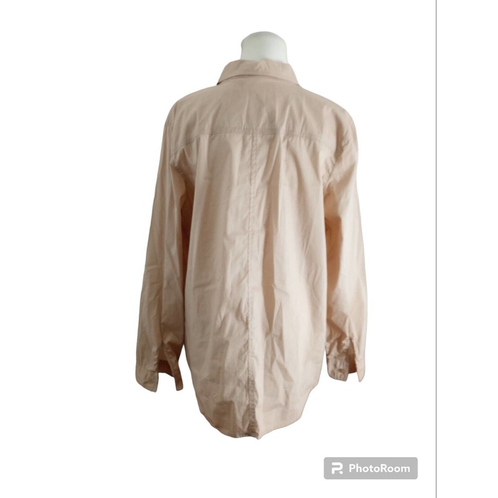 Chicos 2 Button Up Blouse Collared Shirt Long Tunic Pockets Front L Blush Tan - Picture 3 of 8